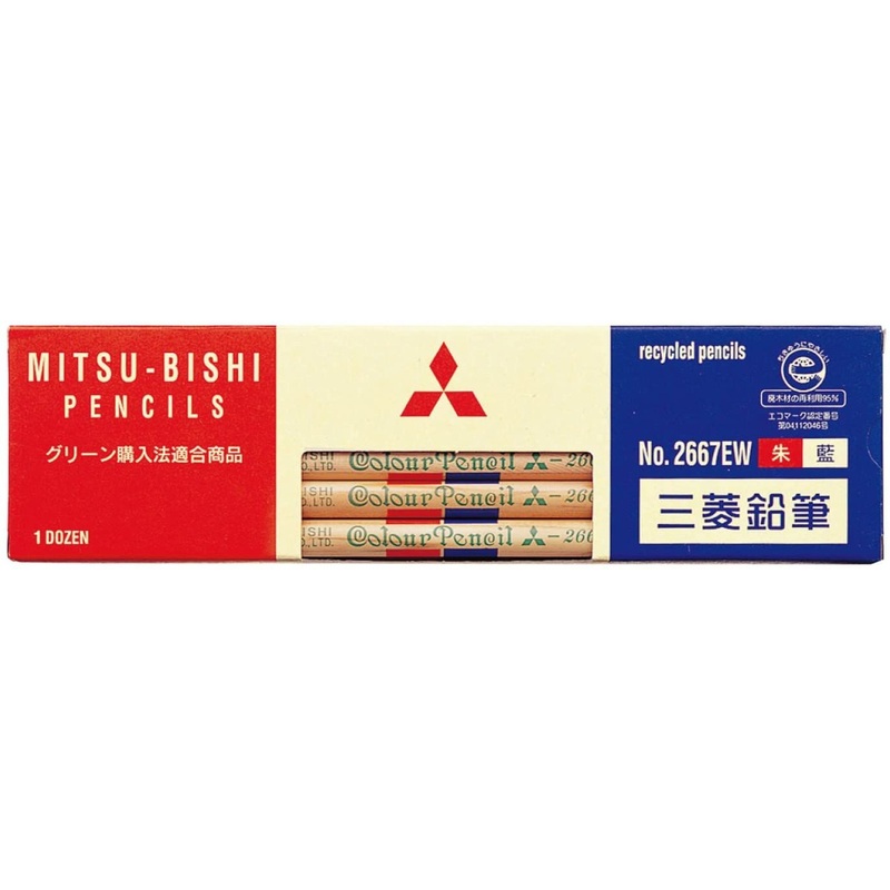 Mitsubishi Pencil Red and Blue (Vermilion and Indigo) Round Body Pencil 2667EW (1 Dozen)