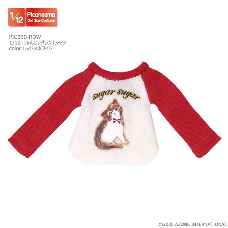 Azone PIC330-RDW 1/12 Picco Neemo Kitty Cat Raglan T Shirt (Red & White)