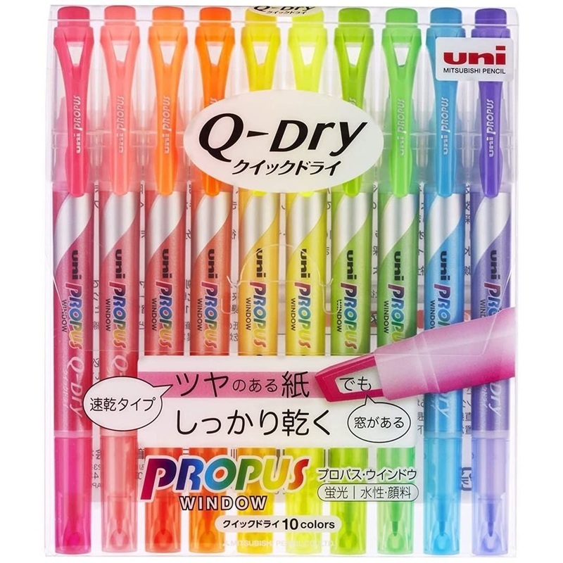 Mitsubishi Pencil Propus Window Highlighter Quick Dry 10 color set