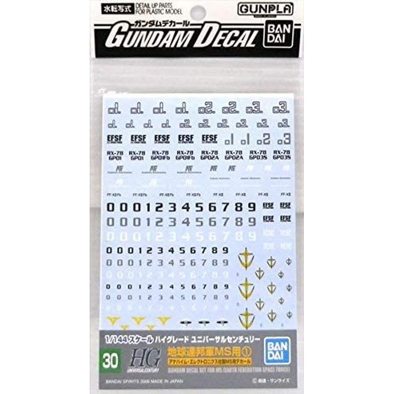 Bandai Gundam Decal No.30 for HGUC 1/144 MS Earth Federation Space Force (1) (Anaheim MS)