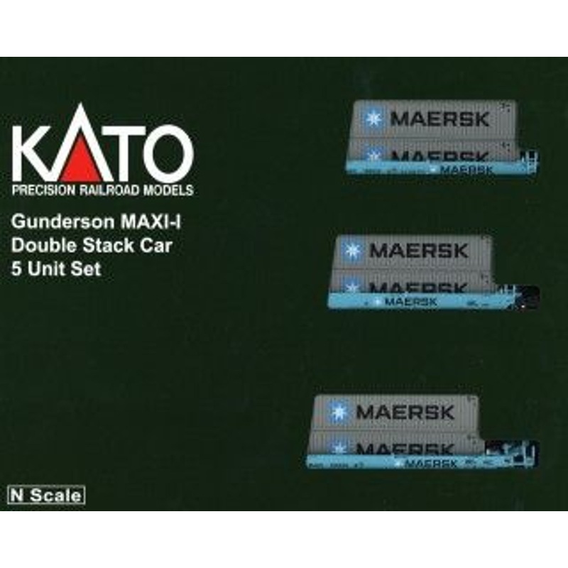 Kato 106-6198 Gunderson MAXI-I Double Stack Car MAERSK #100029 w/MAERSK Containers 5 Car Set (N scale)