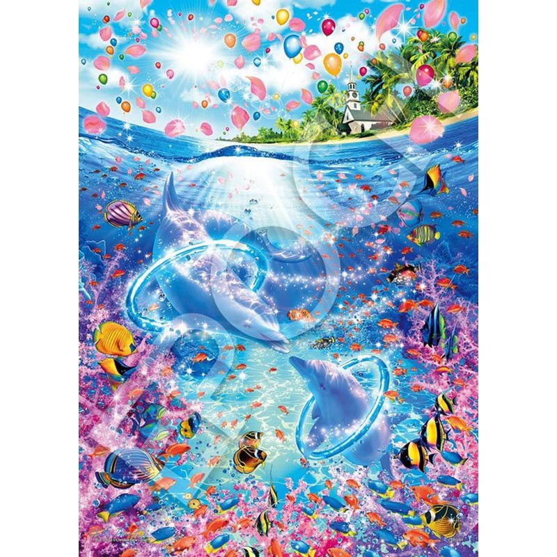 Epoch 07-725s Jigsaw Puzzle Lassen Dolphins in Love (Glow in the Dark) (500 Pieces)