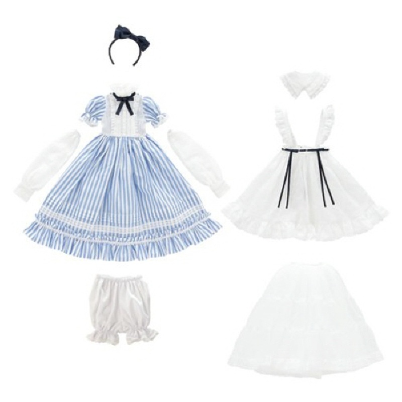 Azone FAR180-BLE for 50cm doll Ellen’s Closet Alice Dress Set Blue StripexWhite