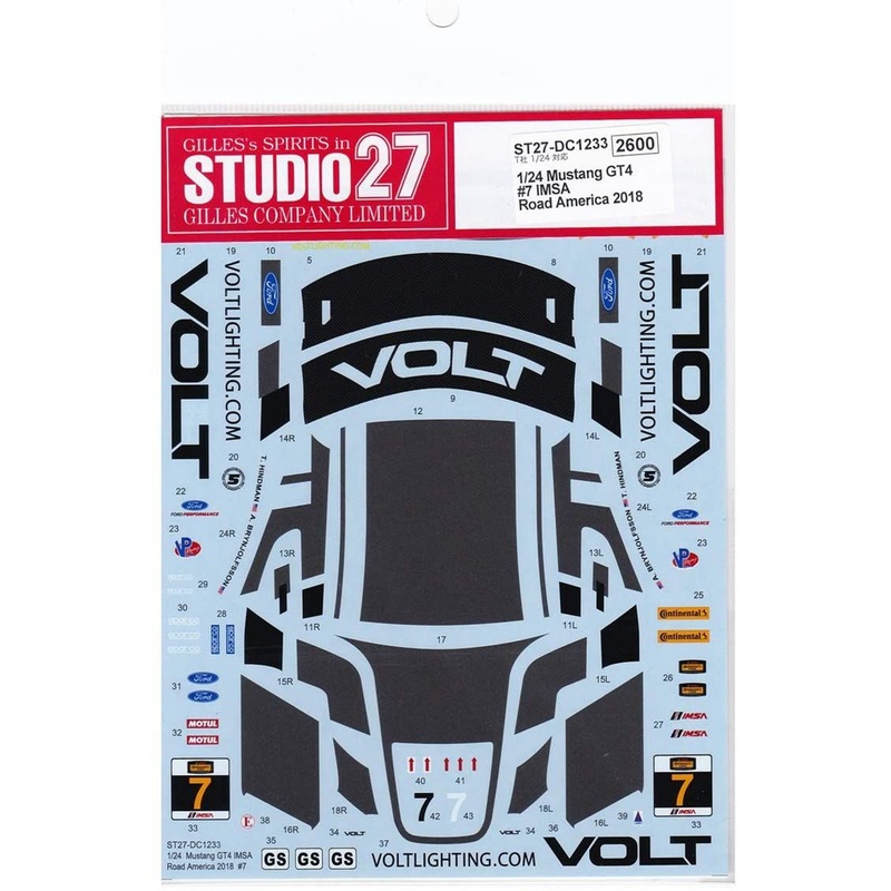 Studio27 1/24 Mustang GT4 #7 IMSA Road America 2018 Decal