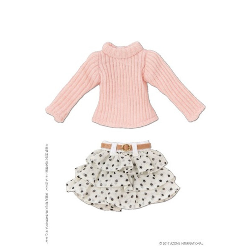 Azone PIC192-WHT 1/12 Turtle Knit & Skirt Set With Belt Pink x White
