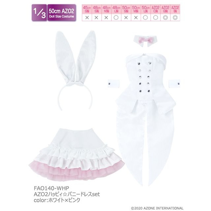 Azone FAO140-WHP 1/3 Azo2 Happy Bunny Dress Set (White & Pink)