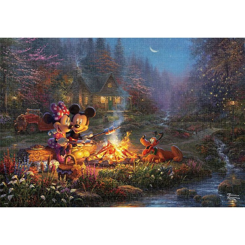 Tenyo D1000-079 Jigsaw Puzzle Disney Mickey and Minnie Sweetheart Campfire (1000 Pieces)